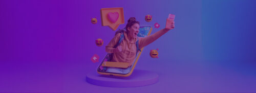 Mulher interagindo com redes sociais em um smartphone, representando engajamento digital e estratégias de redes sociais em 2026.